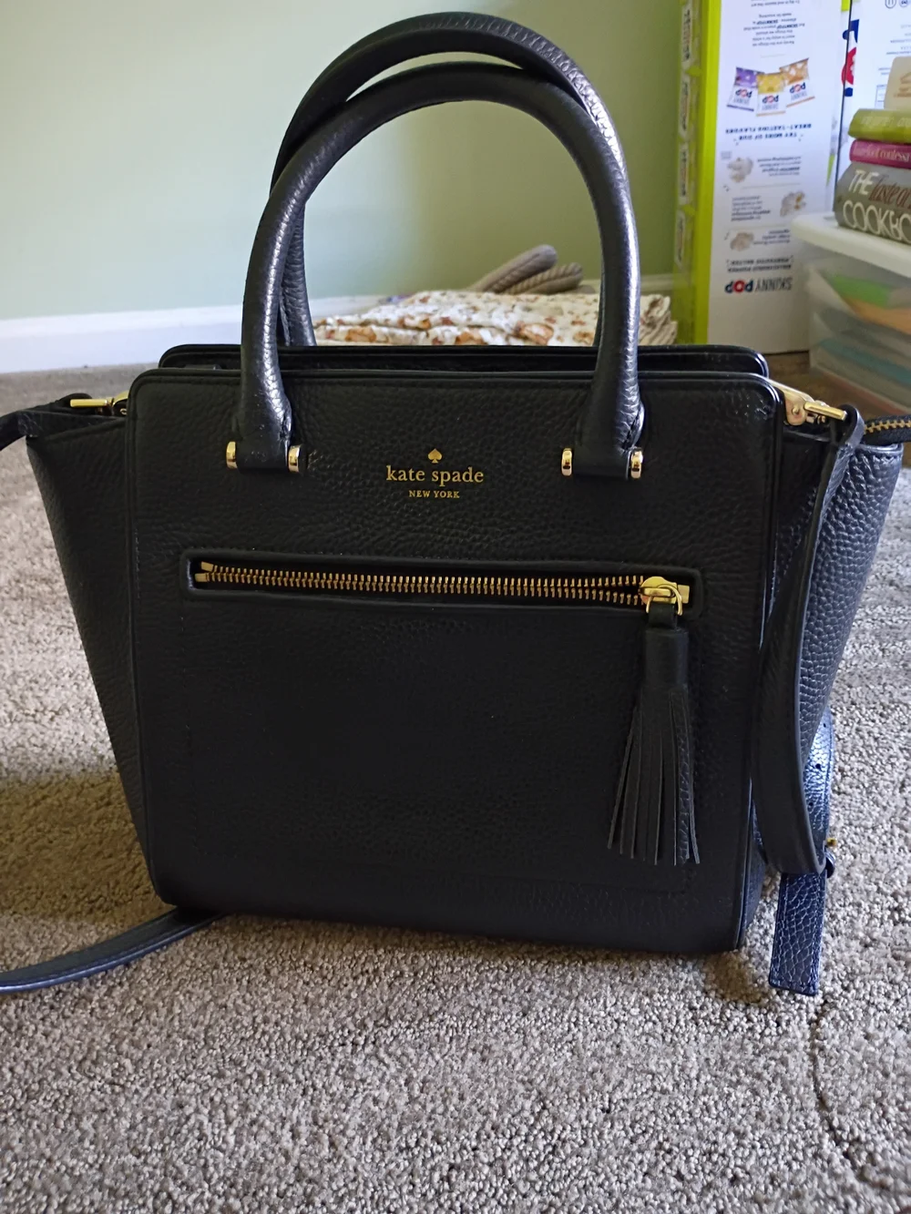 Kate Spade Black Pebbled Leather Satchel with Tassel